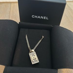 Chanel Crystal Dog Tag Charm Necklace